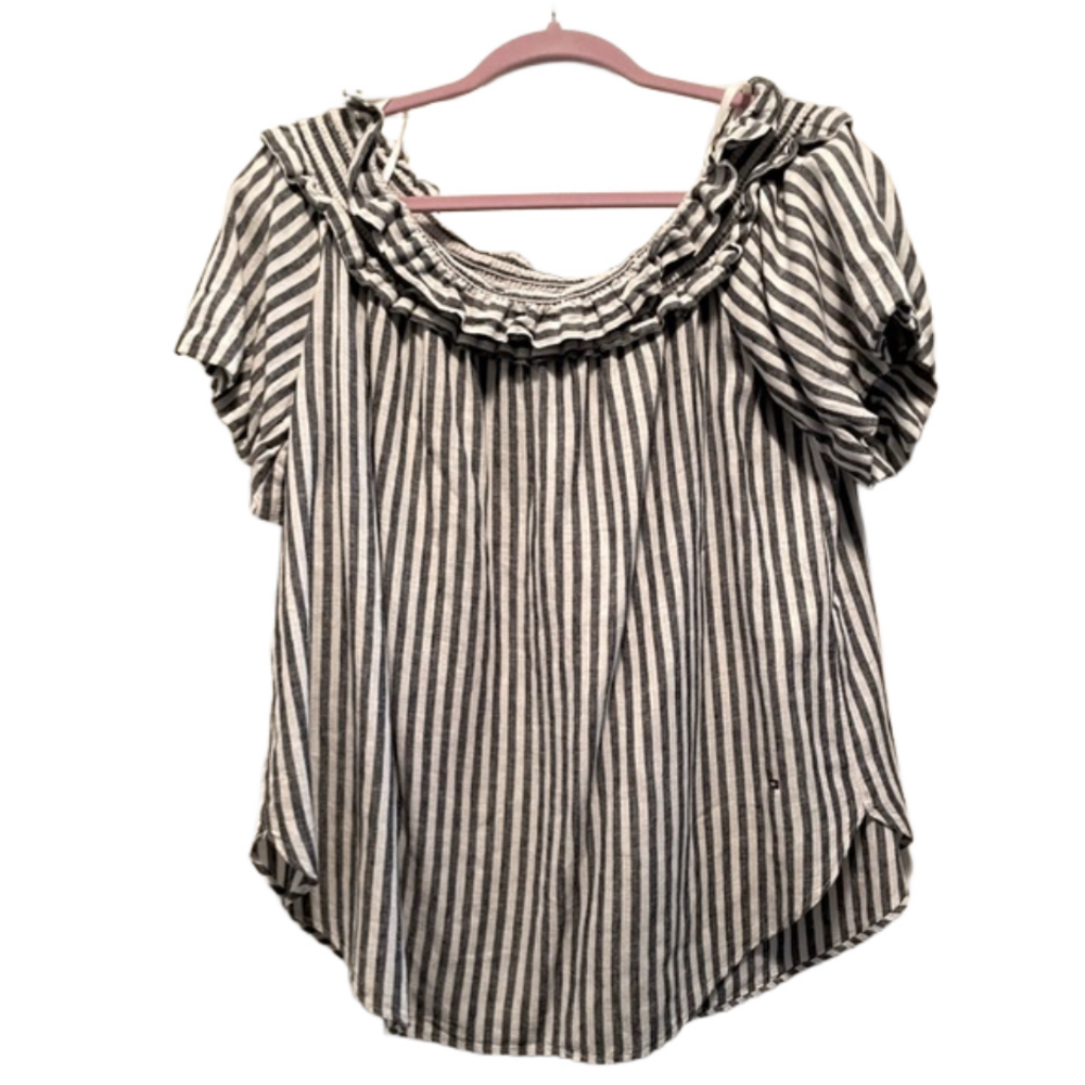 Striped off the shoulder linen blend Tommy Hilfiger top.